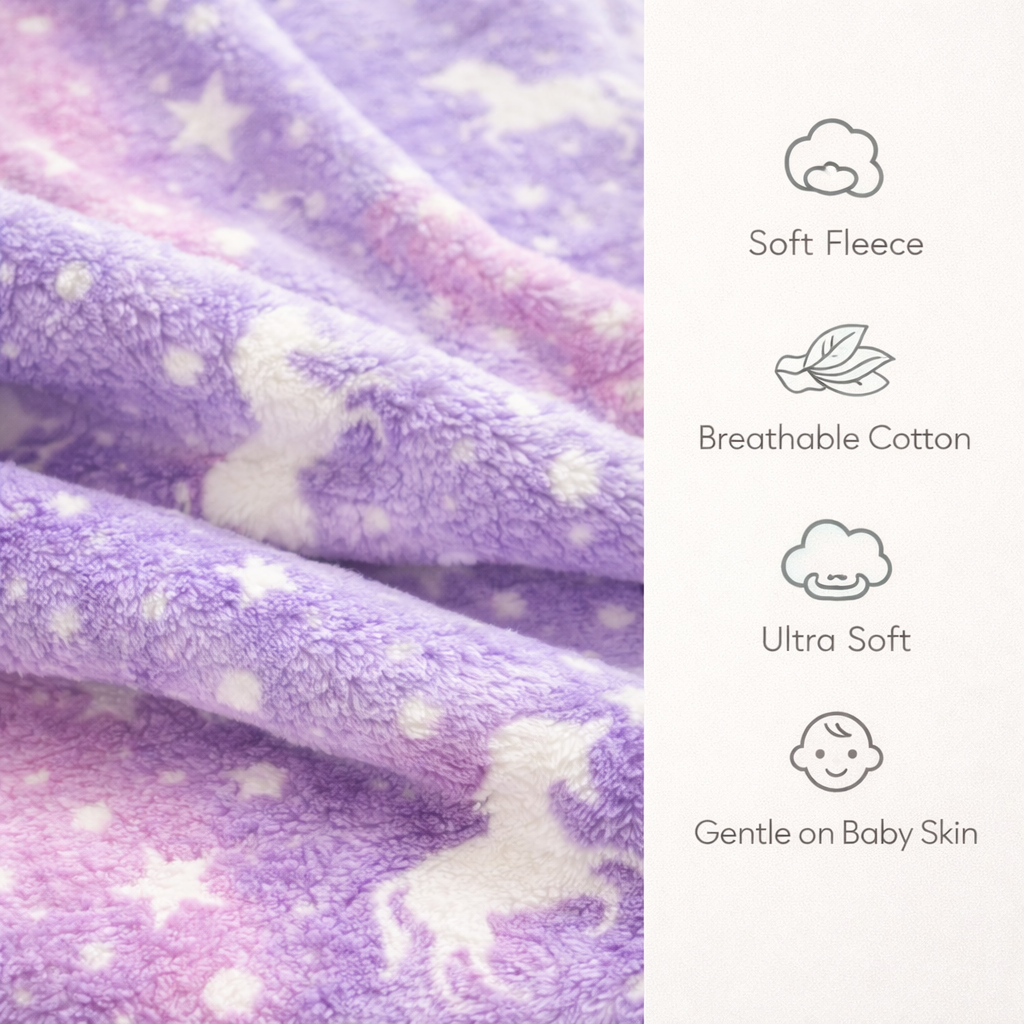Purple Unicorn Kids Glow in Dark Blanket for bedtime | (150 × 200 cm) | Soft & Comfort