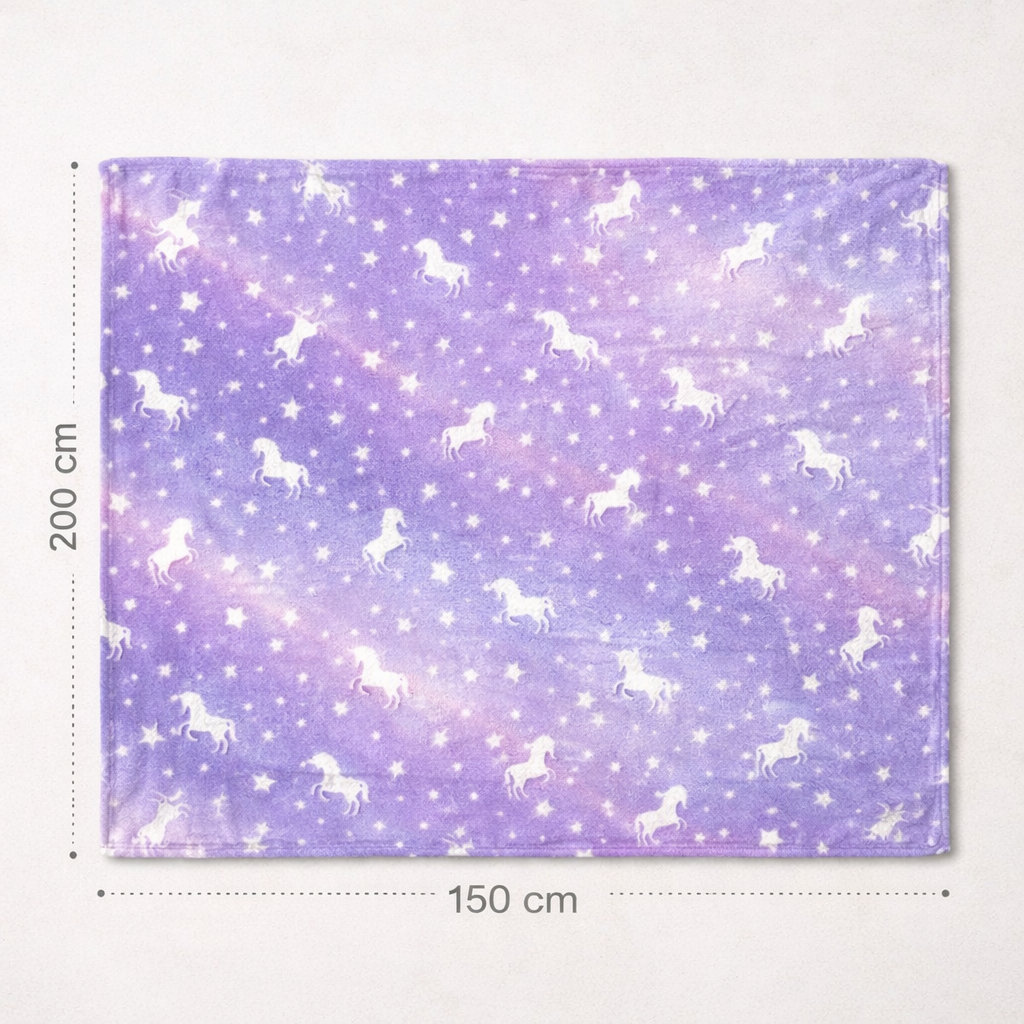 Purple Unicorn Kids Glow in Dark Blanket for bedtime | (150 × 200 cm) | Soft & Comfort