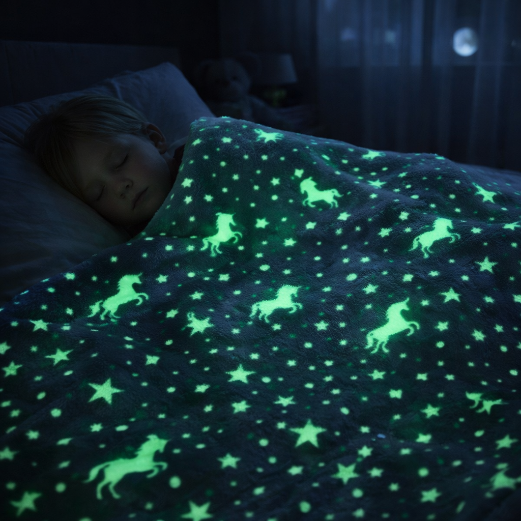 Purple Unicorn Kids Glow in Dark Blanket for bedtime | (150 × 200 cm) | Soft & Comfort