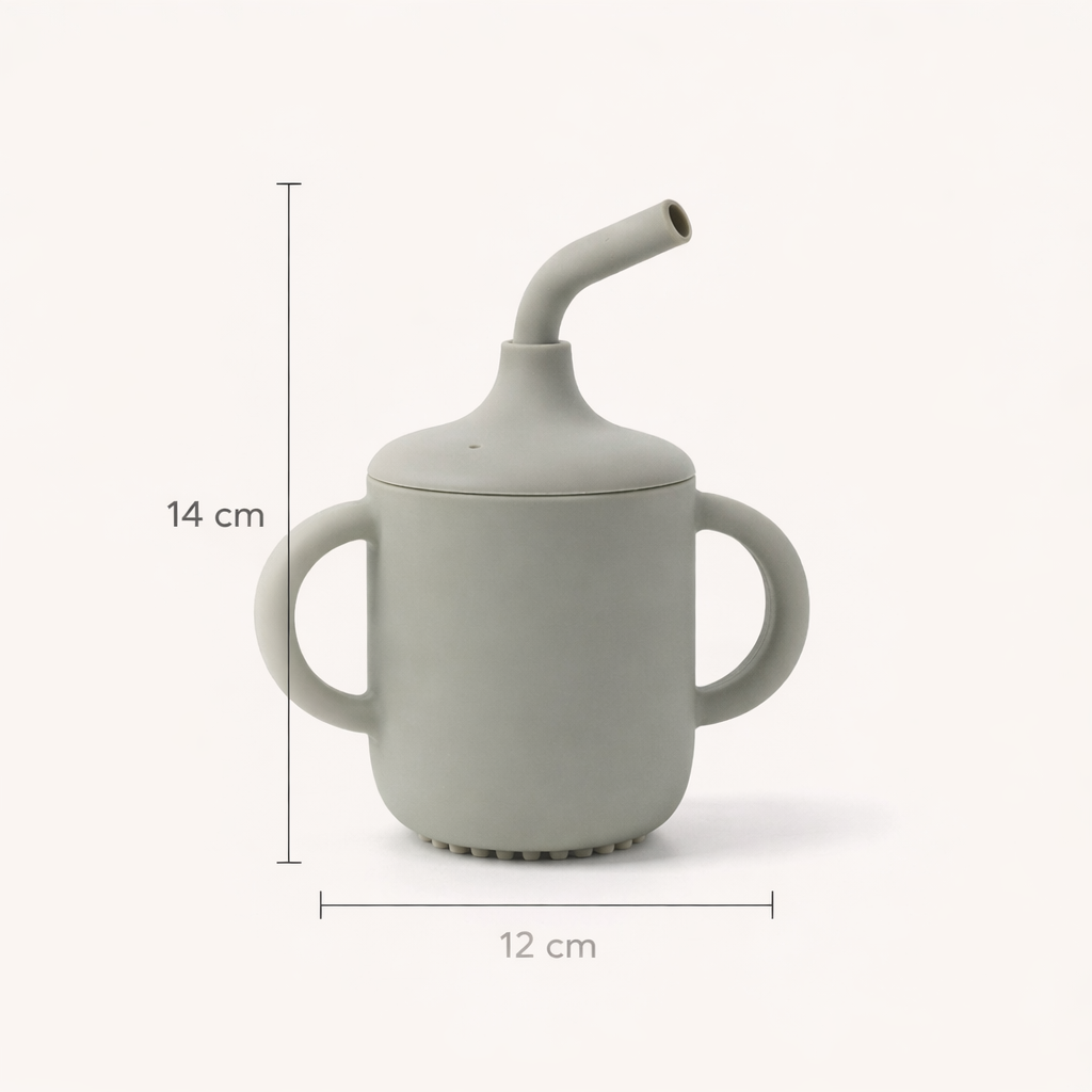 Grey Silicone Baby Sipper Cup with Straw | BPA-Free | 200ml Baby Hydration Training Cup | Baby Travel sipper | Teething Friendly