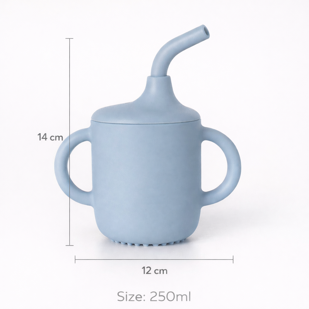 Blue Silicone Baby Sipper Cup with Straw | BPA-Free | 200ml Baby Hydration Training Cup | Baby Travel sipper | Teething Friendly