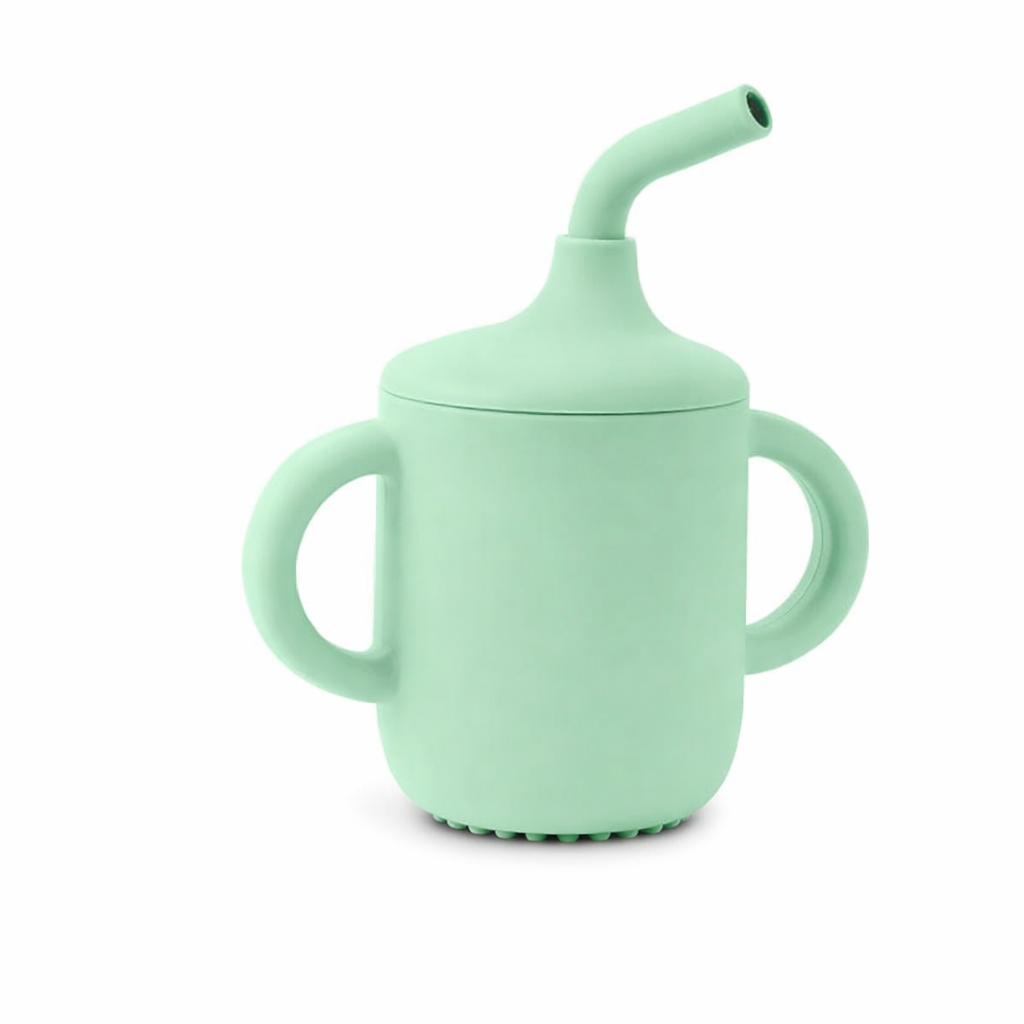 Green Silicone Baby Sipper Cup with Straw | BPA-Free | 200ml Baby Hydration Training Cup | Baby Travel sipper | Teething Friendly