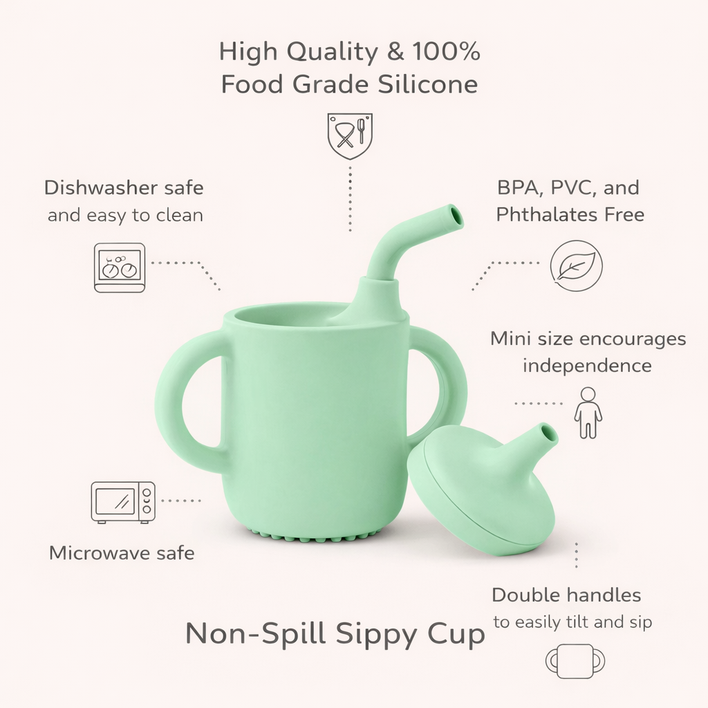 Green Silicone Baby Sipper Cup with Straw | BPA-Free | 200ml Baby Hydration Training Cup | Baby Travel sipper | Teething Friendly