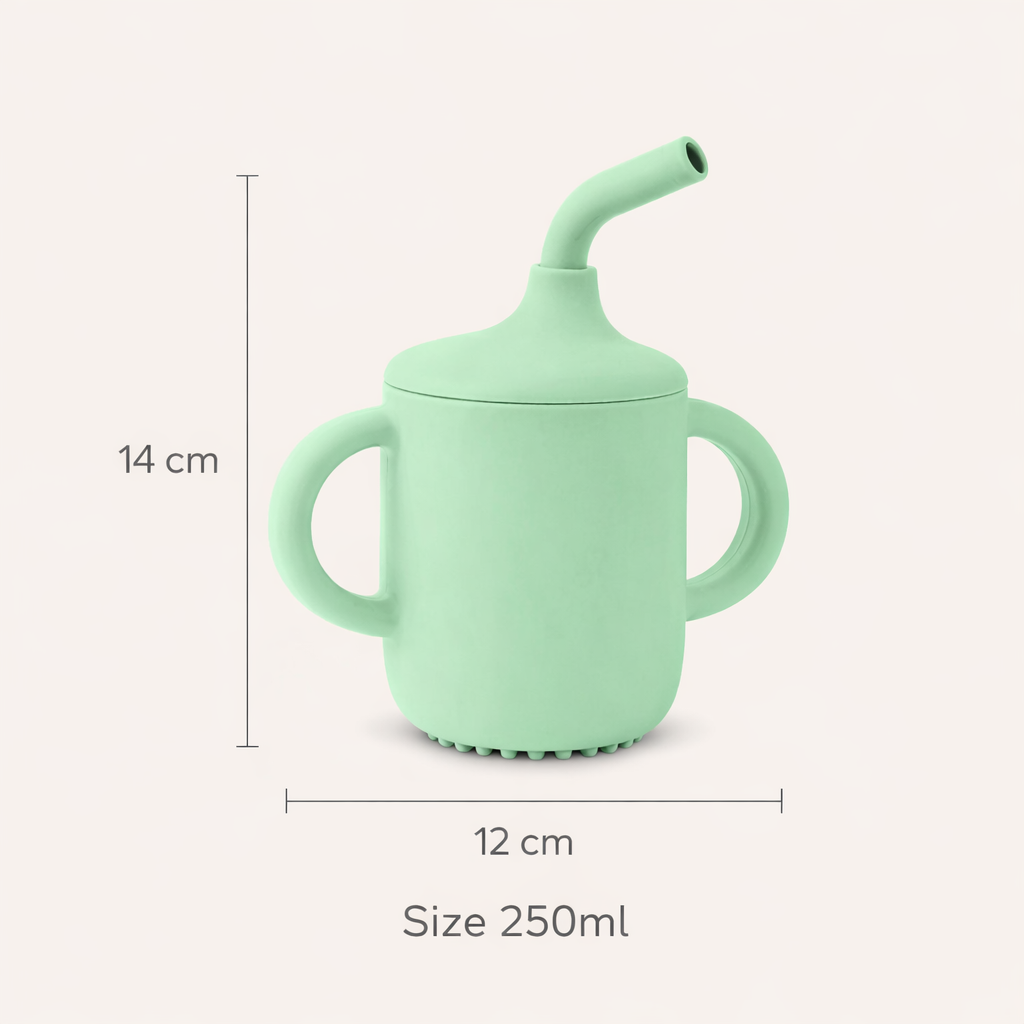 Green Silicone Baby Sipper Cup with Straw | BPA-Free | 200ml Baby Hydration Training Cup | Baby Travel sipper | Teething Friendly