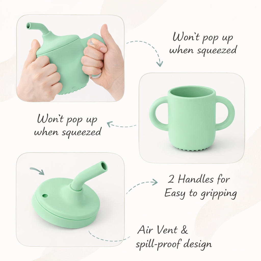 Green Silicone Baby Sipper Cup with Straw | BPA-Free | 200ml Baby Hydration Training Cup | Baby Travel sipper | Teething Friendly