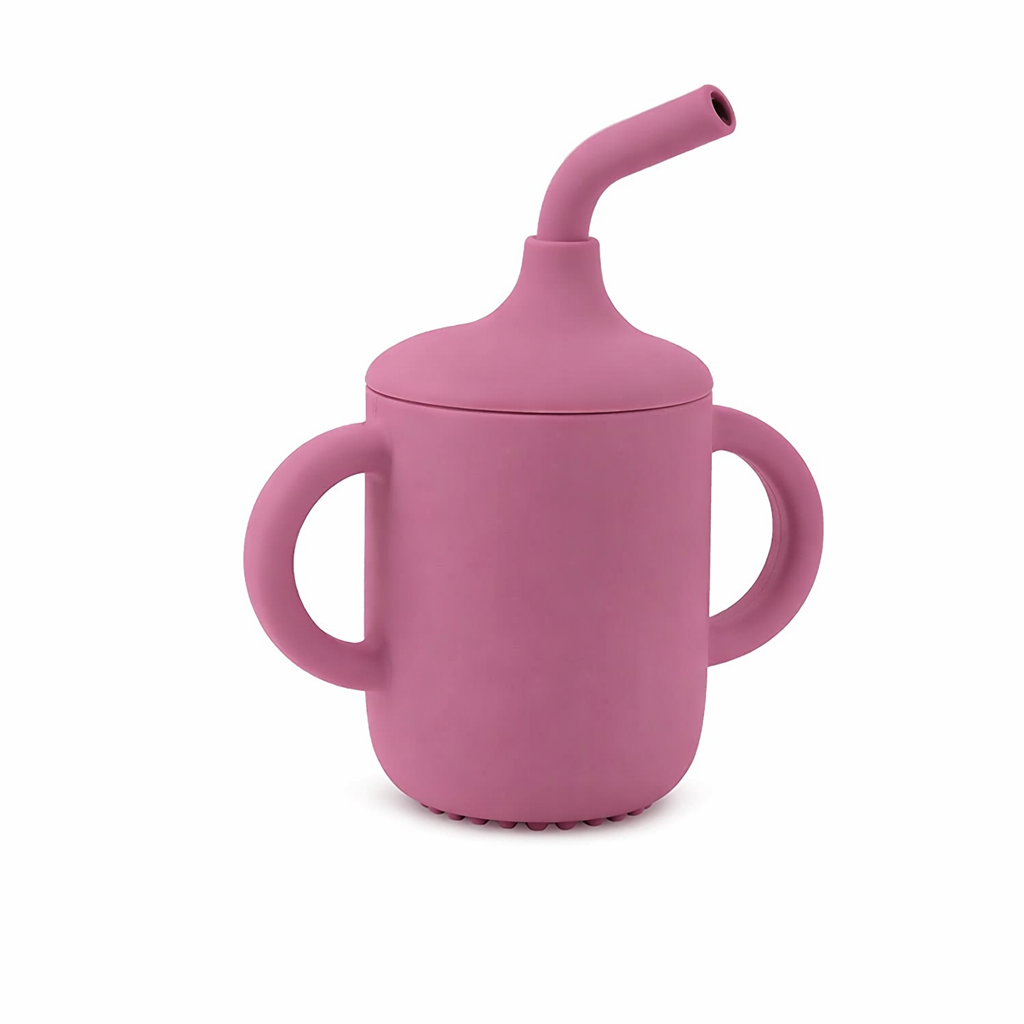 Purple Silicone Baby Sipper Cup with Straw | BPA-Free | 200ml Baby Hydration Training Cup | Baby Travel sipper | Teething Friendly