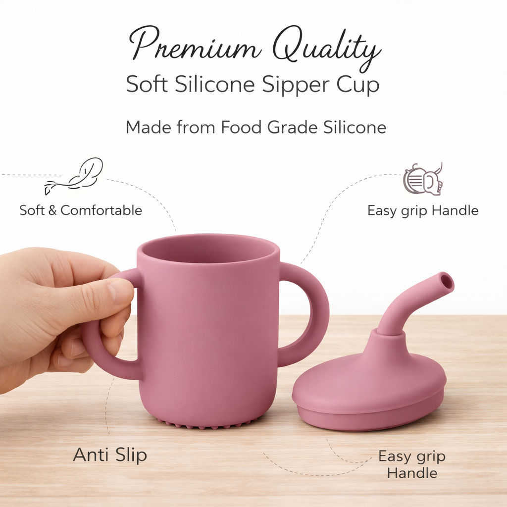 Purple Silicone Baby Sipper Cup with Straw | BPA-Free | 200ml Baby Hydration Training Cup | Baby Travel sipper | Teething Friendly