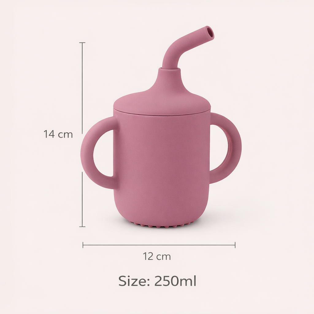Purple Silicone Baby Sipper Cup with Straw | BPA-Free | 200ml Baby Hydration Training Cup | Baby Travel sipper | Teething Friendly