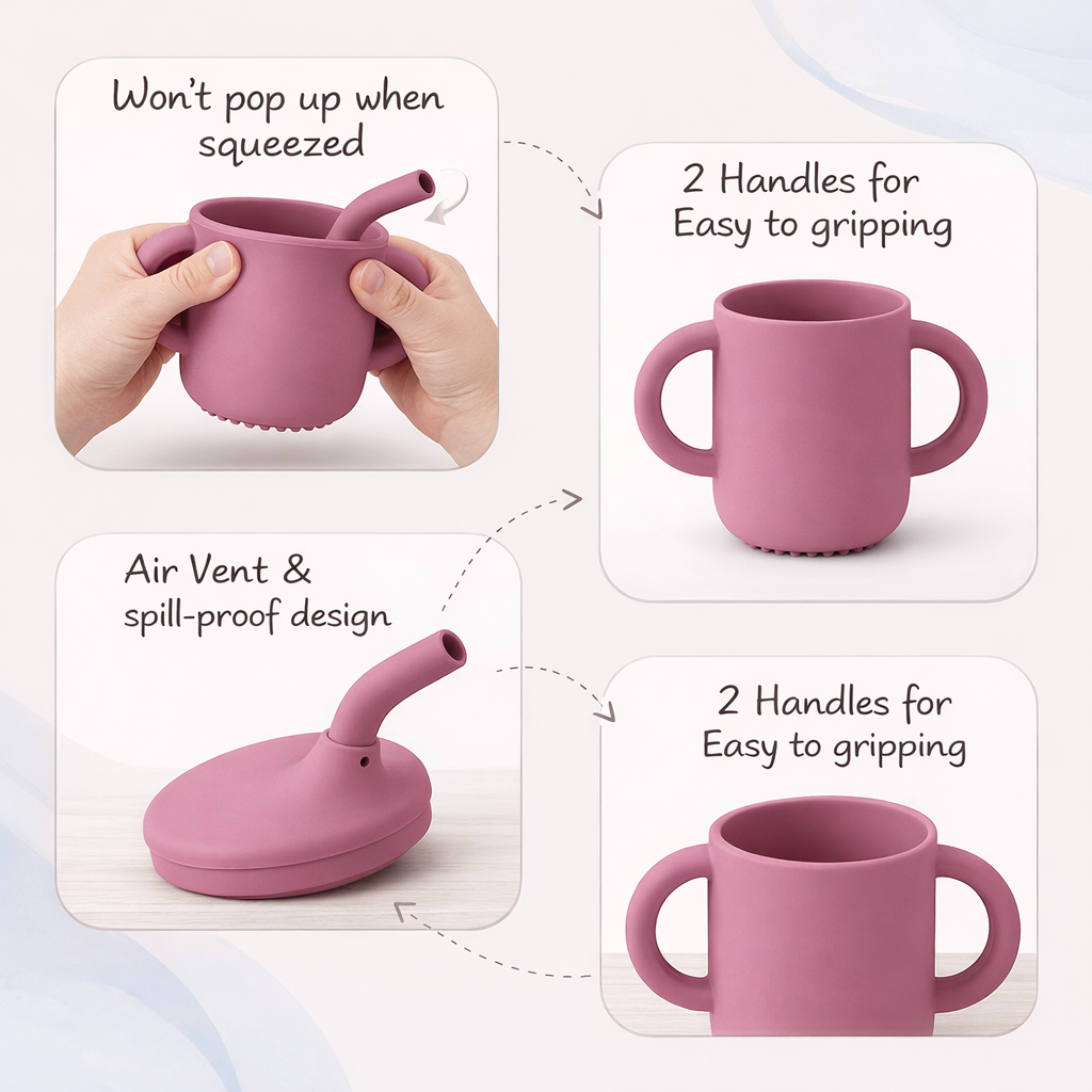 Purple Silicone Baby Sipper Cup with Straw | BPA-Free | 200ml Baby Hydration Training Cup | Baby Travel sipper | Teething Friendly
