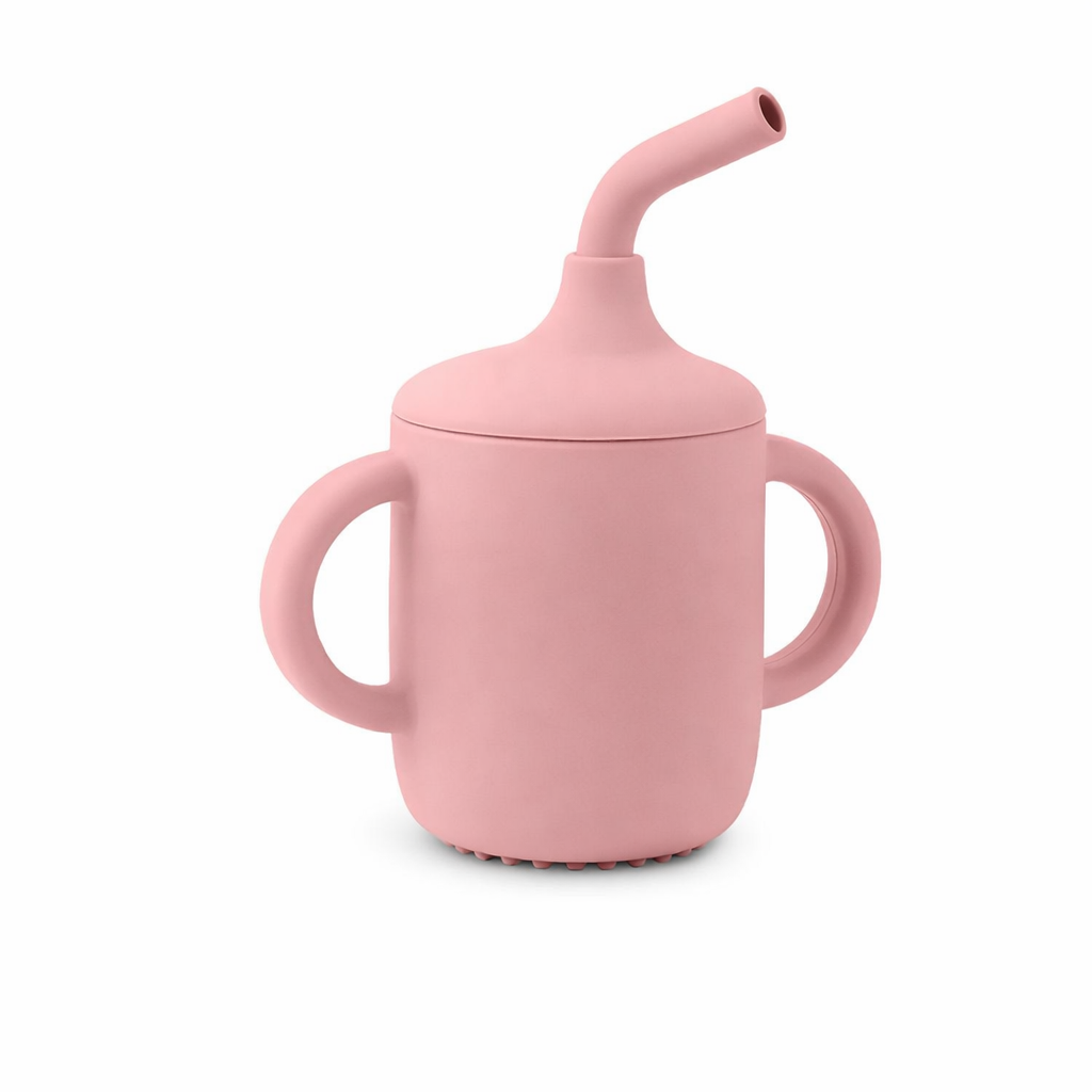 Pink Silicone Baby Sipper Cup with Straw | BPA-Free | 200ml Baby Hydration Training Cup | Baby Travel sipper | Teething Friendly