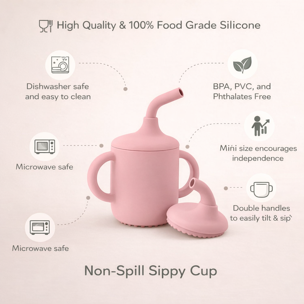 Pink Silicone Baby Sipper Cup with Straw | BPA-Free | 200ml Baby Hydration Training Cup | Baby Travel sipper | Teething Friendly