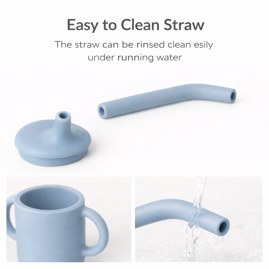 Blue Silicone Baby Sipper Cup with Straw | BPA-Free | 200ml Baby Hydration Training Cup | Baby Travel sipper | Teething Friendly