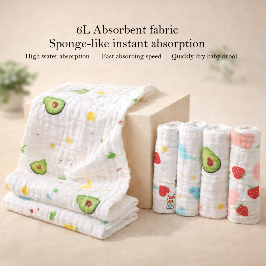 6-Layer Muslin Burp Cloths (Pack of 5/10) — 25 × 50 cm | Crinkle Soft Texture
