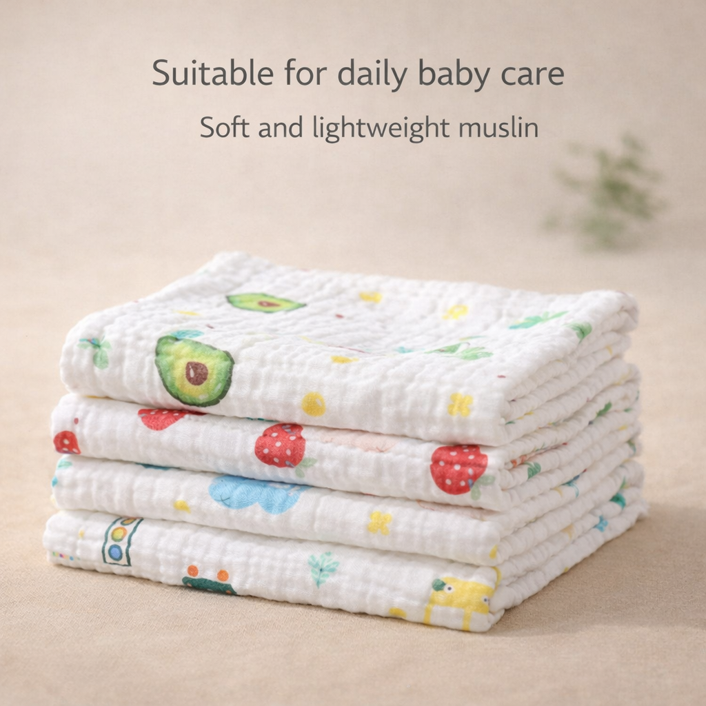 6-Layer Muslin Burp Cloths (Pack of 5/10) — 25 × 50 cm | Crinkle Soft Texture