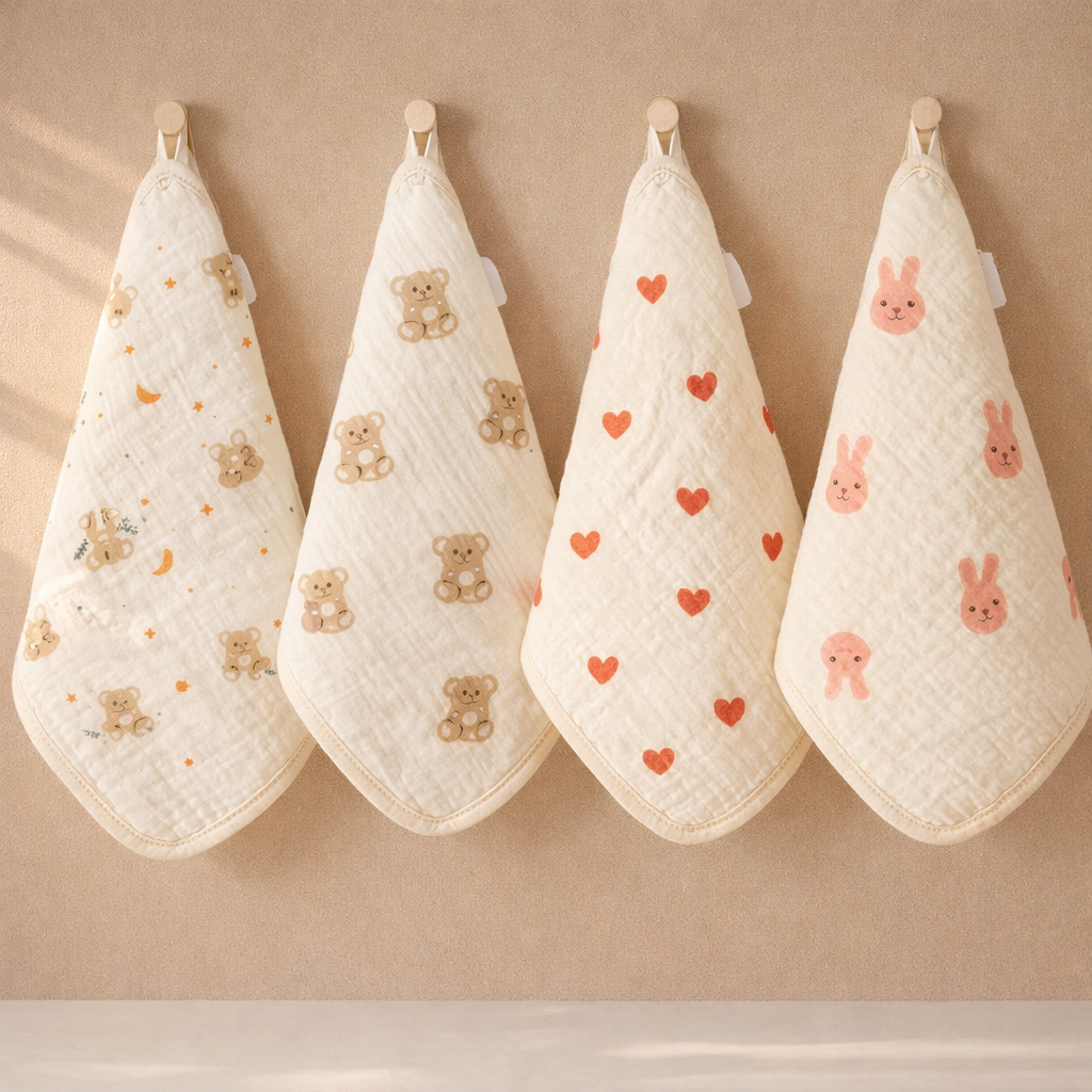 6-Layer Muslin Napkins with Hanging Loop (Pack of 4) | 25 x 25 cm