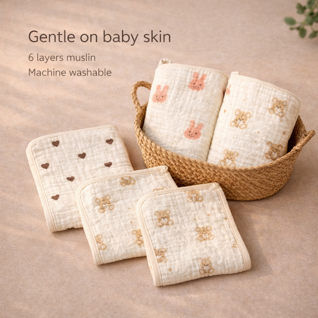 6-Layer Muslin Napkins with Hanging Loop (Pack of 4) | 25 x 25 cm