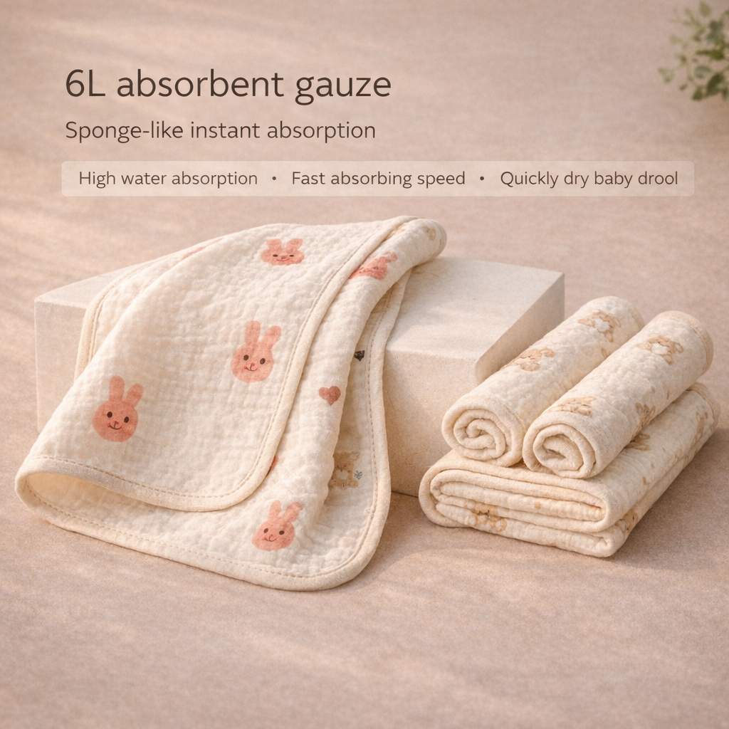 6-Layer Muslin Napkins with Hanging Loop (Pack of 4) | 25 x 25 cm