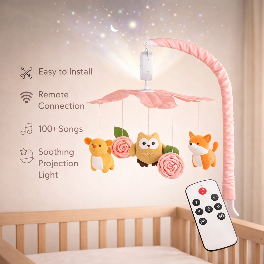 Baby Crib Hanging Toy with Music + 360° Rotation (Infant Crib Toy with Projector - Multicolor)