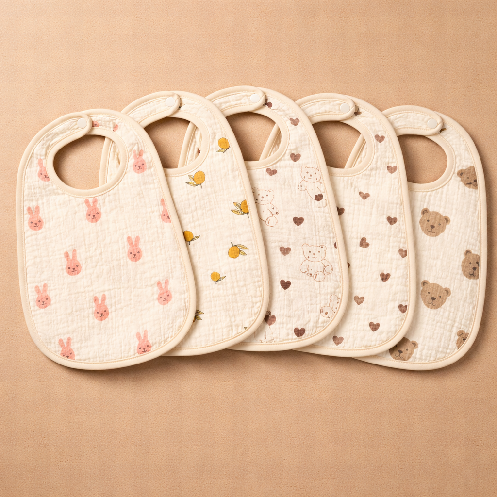 Muslin Bibs with Waterproof Layer (33 × 23 cm) | Pack of 3/5