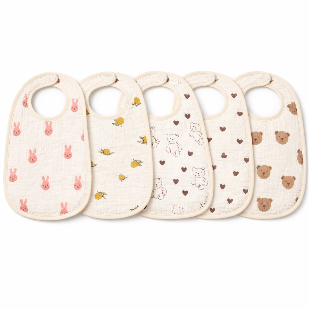 Muslin Bibs with Waterproof Layer (33 × 23 cm) | Pack of 3/5
