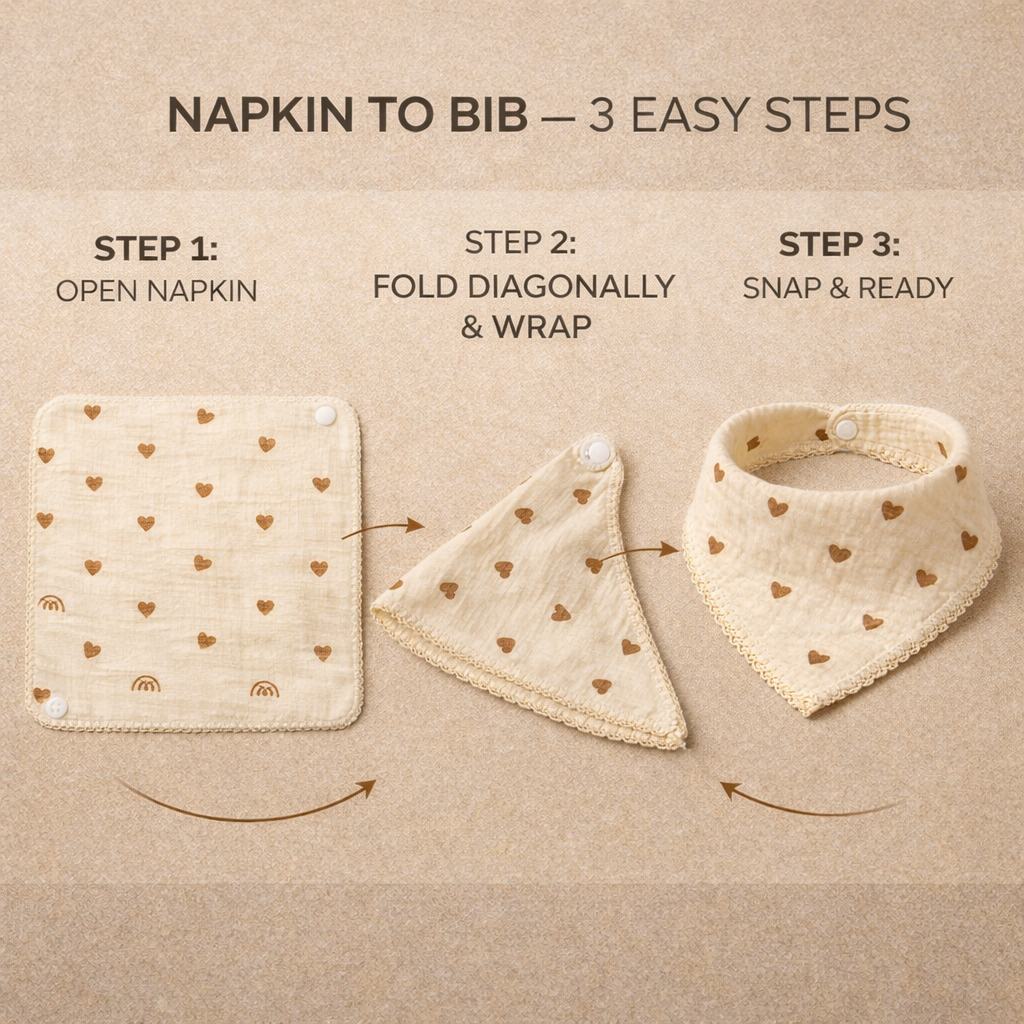 4-layer Muslin Bandana Bibs (Napkin + Bib) | (Pack of 4) | 25 x 25 cm