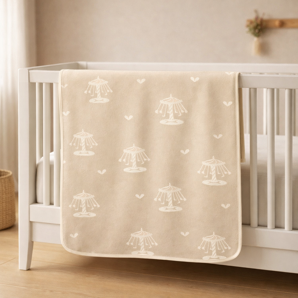 Carousel Print Luxurious 6-Layer Muslin Baby Blanket (110 × 110 cm) | Reversible, Breathable, Soft & All-Season Comfort
