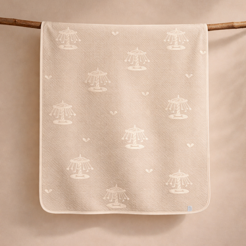 Carousel Print Luxurious 6-Layer Muslin Baby Blanket (110 × 110 cm) | Reversible, Breathable, Soft & All-Season Comfort