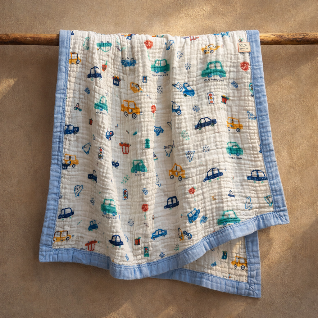 Cars Print Muslin New Born Baby Blanket | 100% Cotton Multipurpose Blanket for Babies