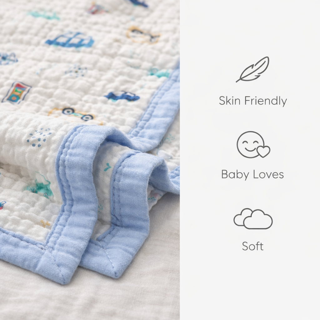 Cars Print Muslin New Born Baby Blanket | 100% Cotton Multipurpose Blanket for Babies