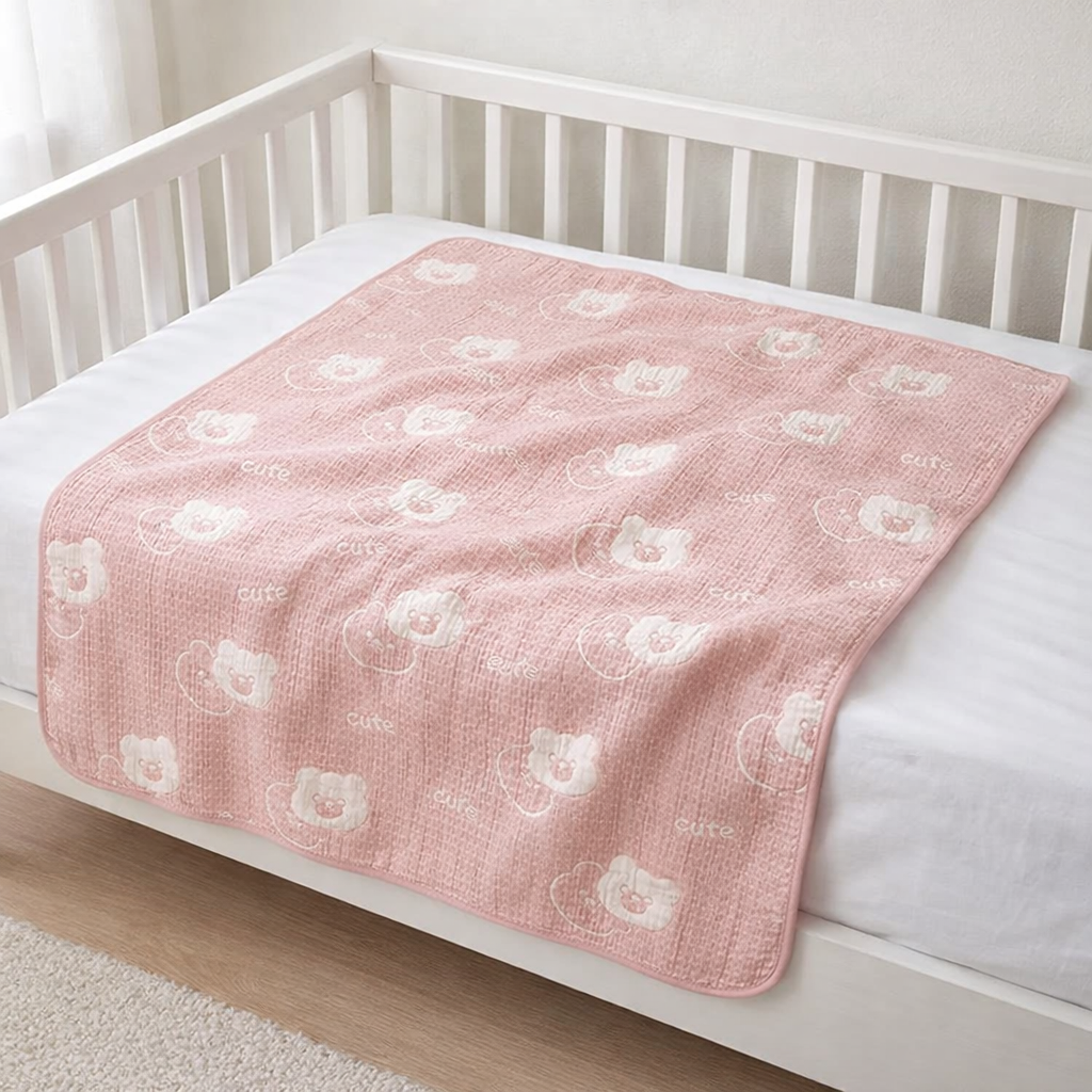 Luxurious 6-Layer Muslin Baby Blanket (110 × 110 cm) | Reversible, Breathable, Soft & All-Season Comfort | Teddy Print