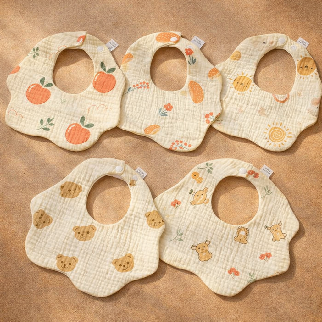 6-Layer Muslin Drool Bibs (25×25 cm) | Pack of 3