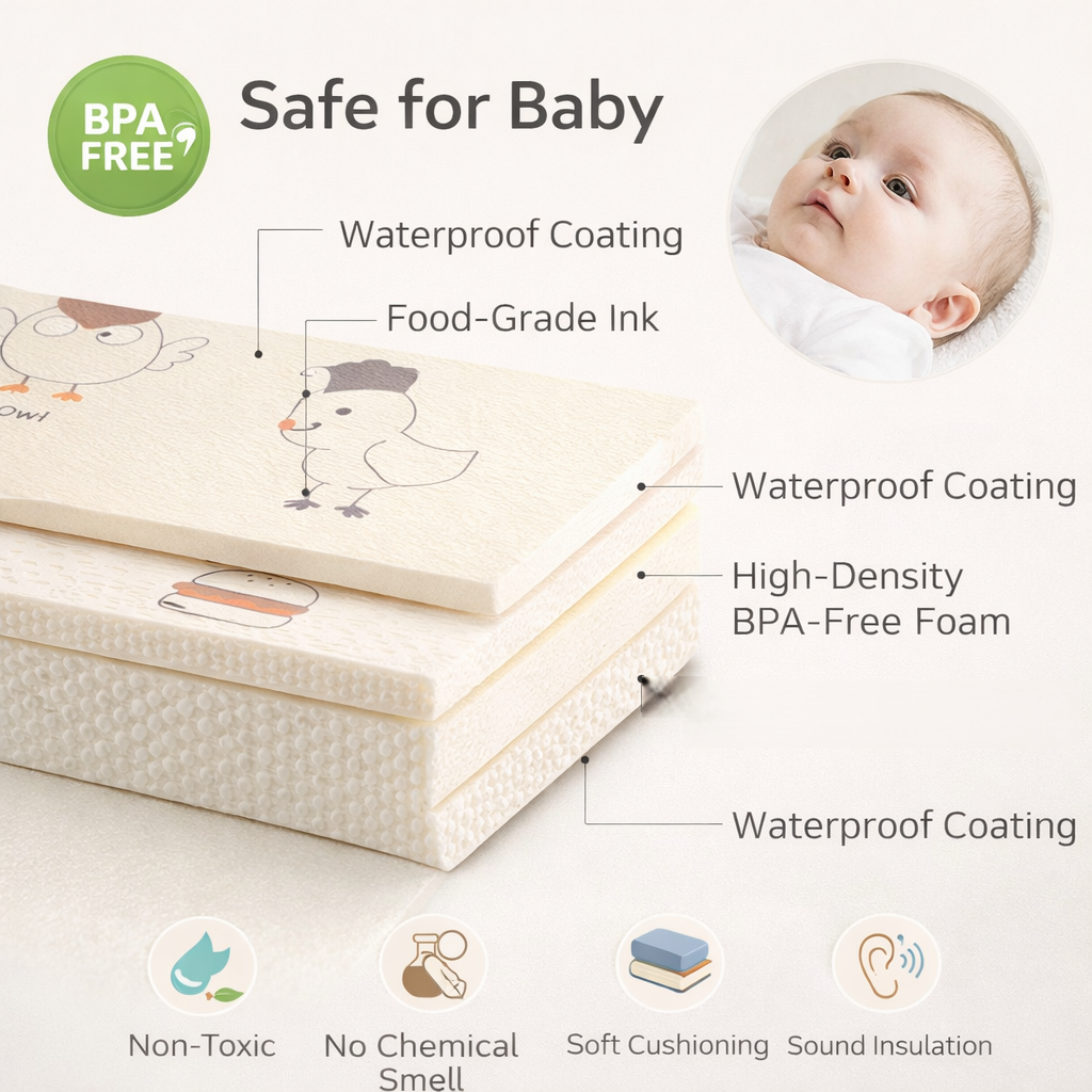 Reversible Foam Baby Playmat (0.8 cm) | Waterproof Play Mat | Crane, Road & Numbers | Foldable | Cushioned | Baby mat for Crawling time | 150 x 200 cm, 180 x 200 cm