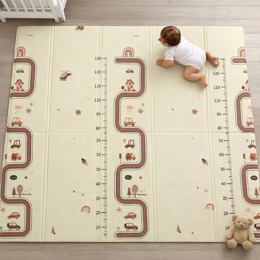 Reversible Foam Baby Playmat (0.8 cm) | Waterproof Play Mat | Numbers & Height Measuring | Foldable | Cushioned | Baby mat for Crawling time | 150 x 200 cm, 180 x 200 cm
