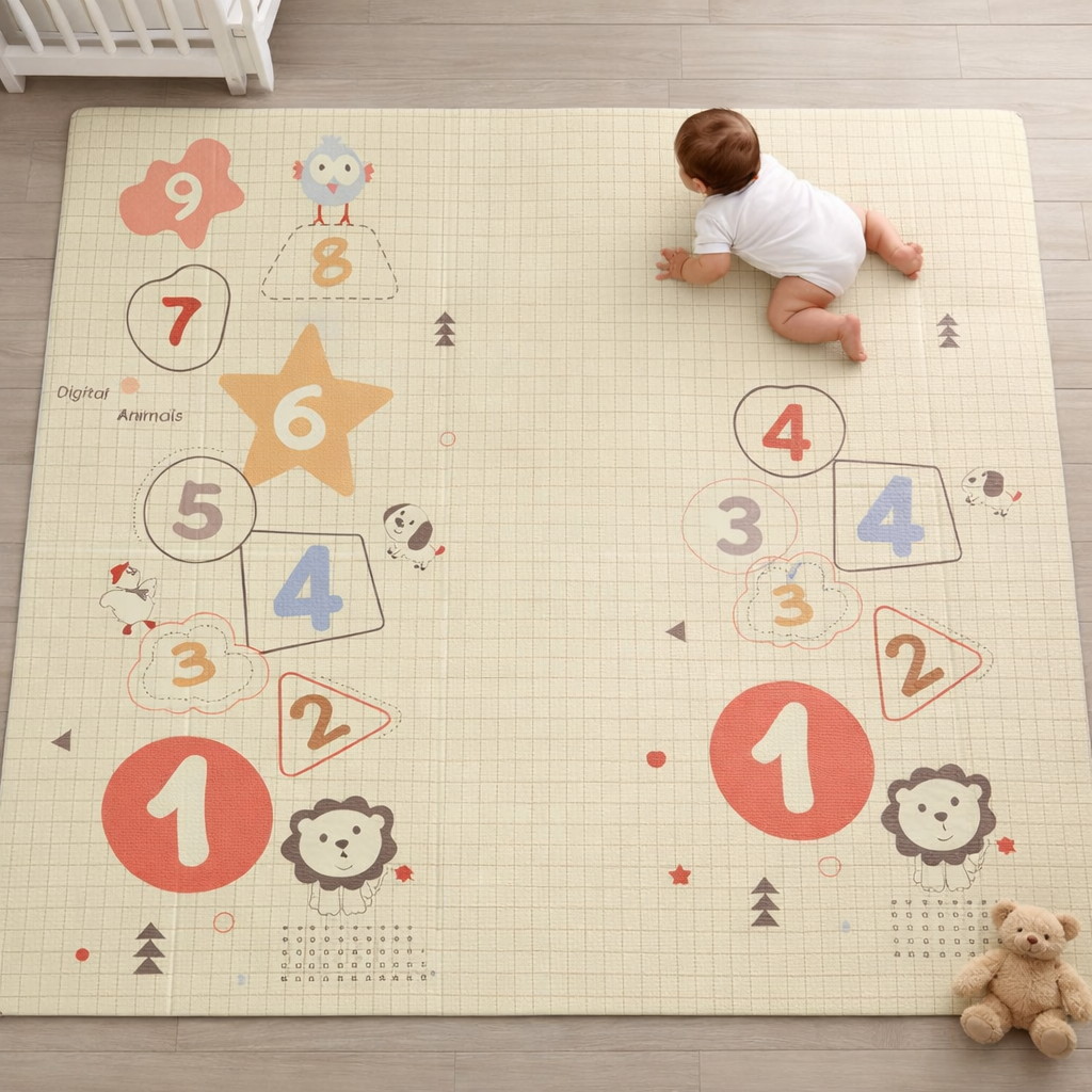 Reversible Foam Baby Playmat (0.8 cm) | Waterproof Play Mat | Numbers & Height Measuring | Foldable | Cushioned | Baby mat for Crawling time | 150 x 200 cm, 180 x 200 cm