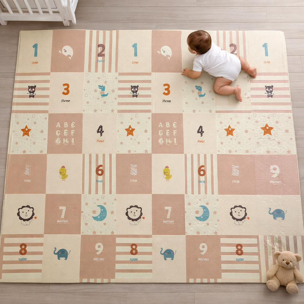 Reversible Foam Baby Playmat (0.8 cm) | Waterproof Play Mat | Crane, Road & Numbers | Foldable | Cushioned | Baby mat for Crawling time | 150 x 200 cm, 180 x 200 cm