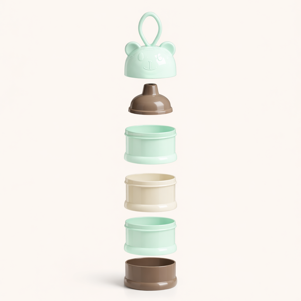 4 Layer Milk Cute Bear Portable Baby Food Milk Powder Storage Bottle Milk and Food Container, Microwavable Baby Food Box - Multicolour