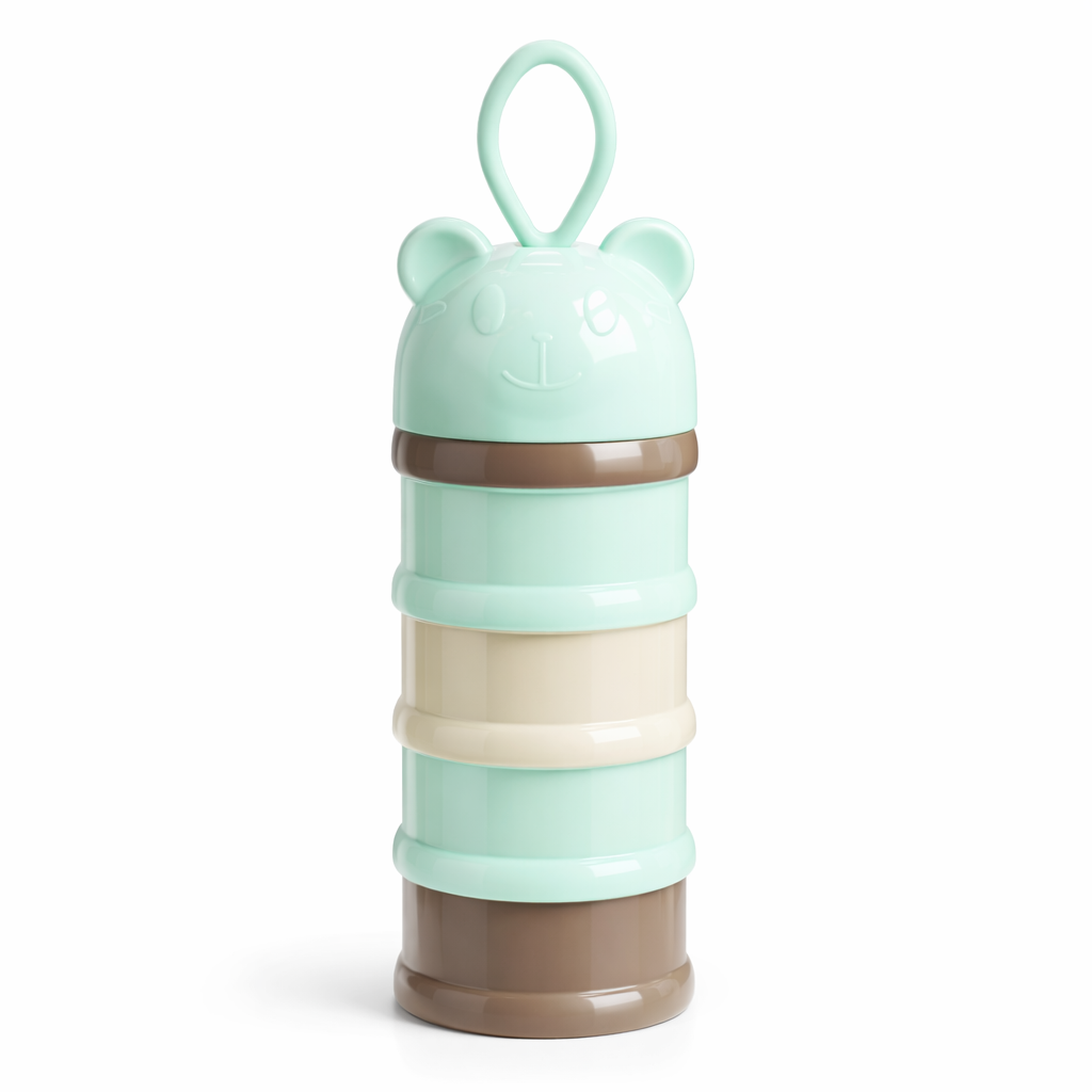 4 Layer Milk Cute Bear Portable Baby Food Milk Powder Storage Bottle Milk and Food Container, Microwavable Baby Food Box - Multicolour
