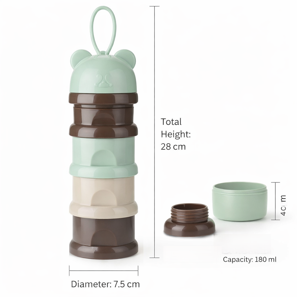 4 Layer Milk Cute Bear Portable Baby Food Milk Powder Storage Bottle Milk and Food Container, Microwavable Baby Food Box - Multicolour