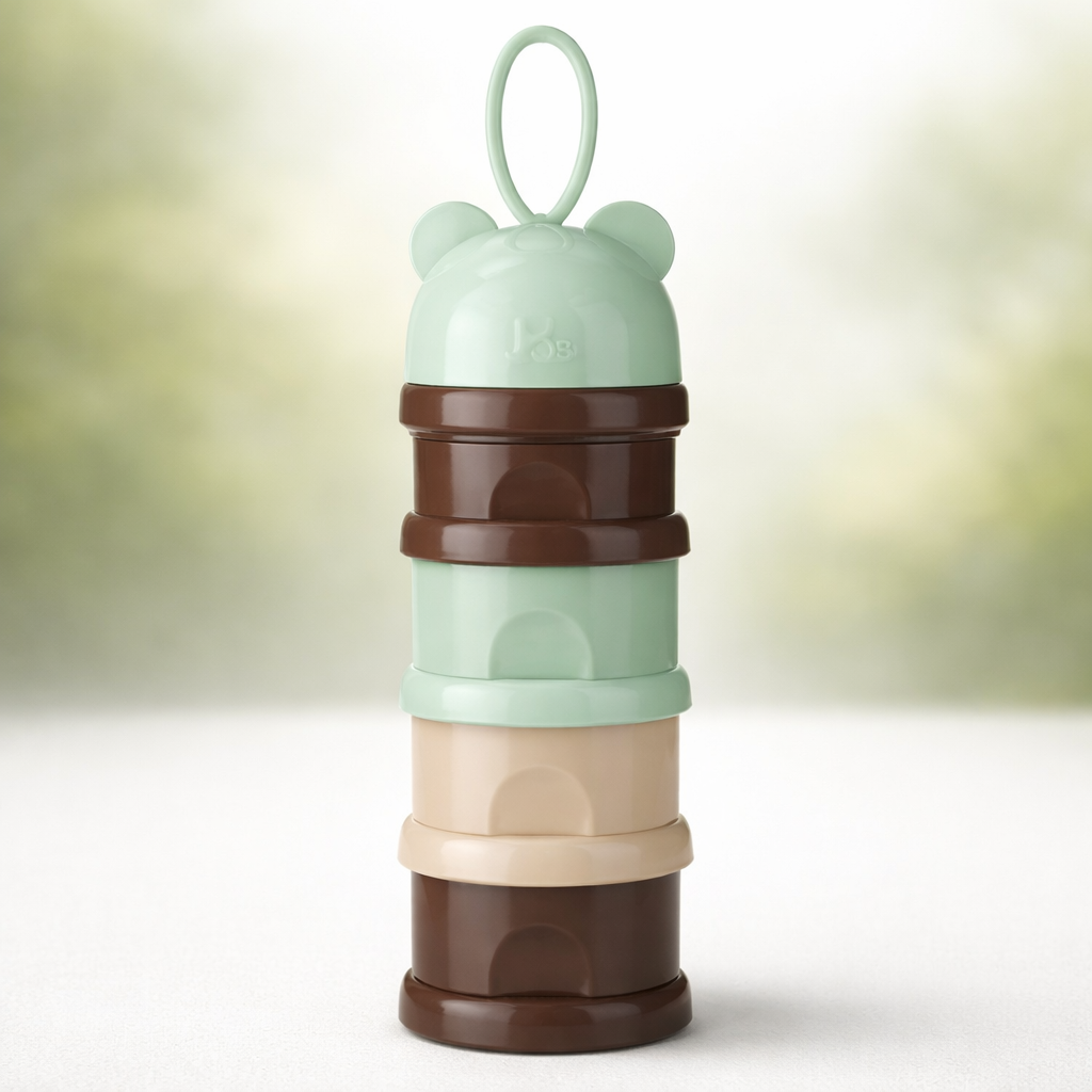 4 Layer Milk Cute Bear Portable Baby Food Milk Powder Storage Bottle Milk and Food Container, Microwavable Baby Food Box - Multicolour