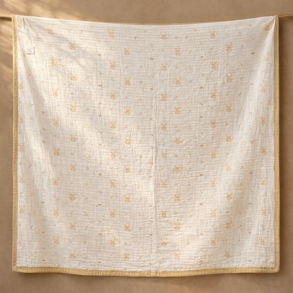 Brown Rabbit Print Muslin Blanket for Kids (150×200 cm) | Cozy & Breathable