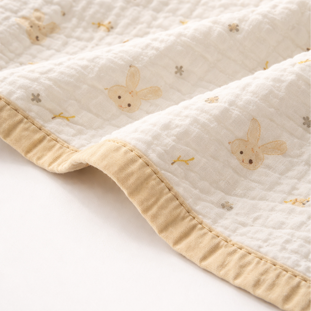 Brown Rabbit Print Muslin Blanket for Kids (150×200 cm) | Cozy & Breathable