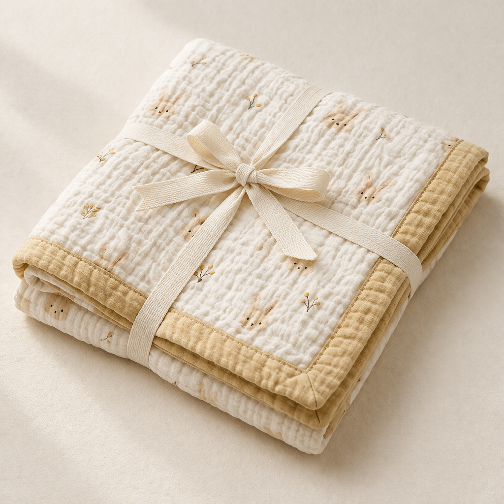 Brown Rabbit Print Muslin Blanket for Kids (150×200 cm) | Cozy & Breathable