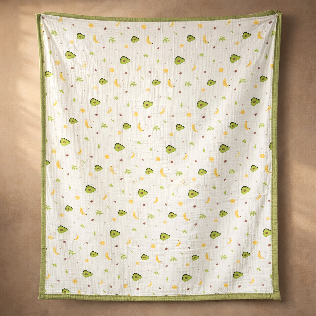 Avocado Print Muslin Blanket for Kids (150×200 cm) | Cozy & Breathable