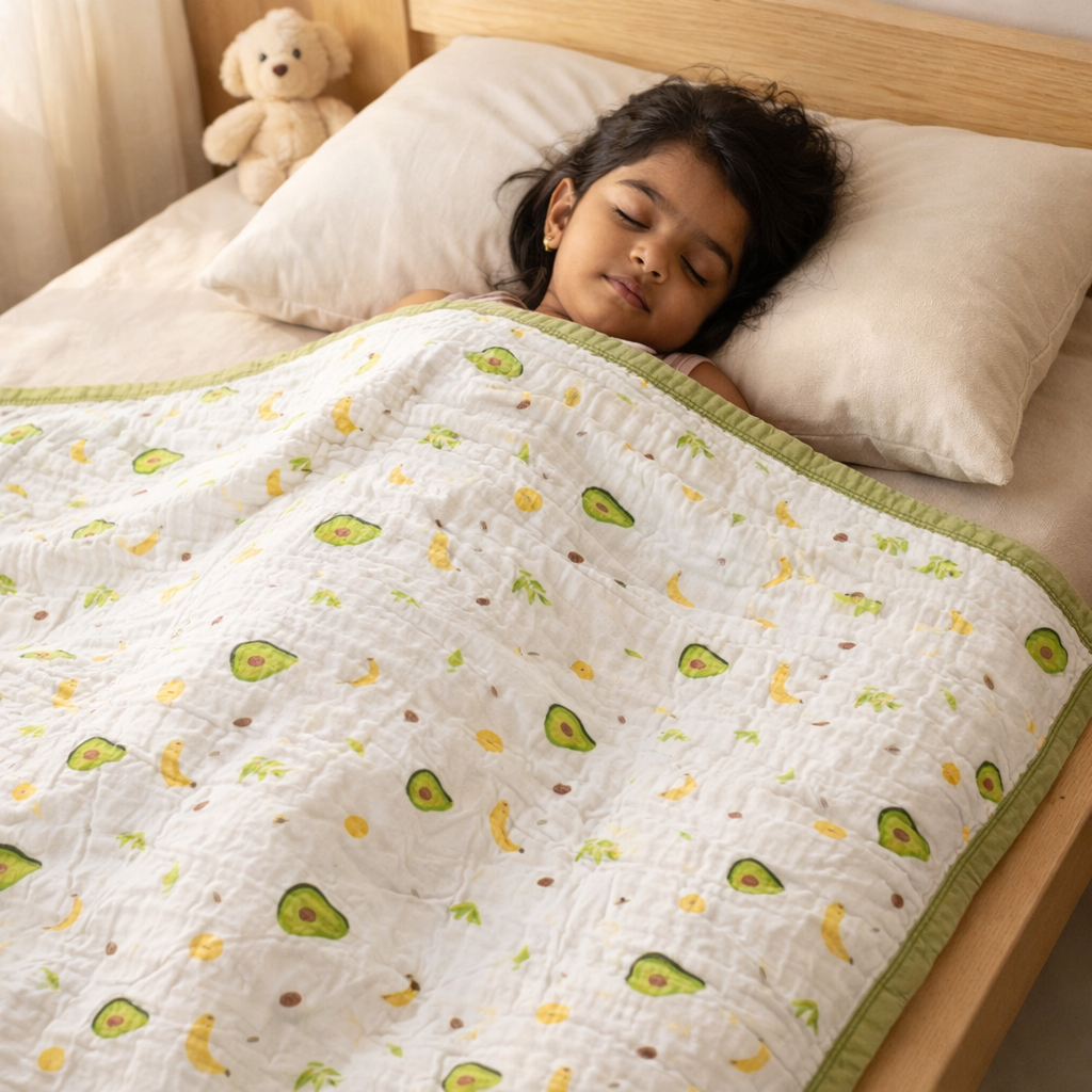 Avocado Print Muslin Blanket for Kids (150×200 cm) | Cozy & Breathable