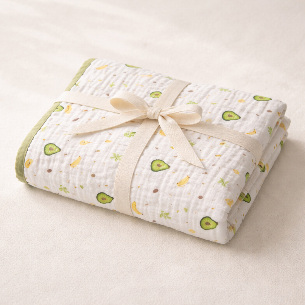 Avocado Print Muslin Blanket for Kids (150×200 cm) | Cozy & Breathable