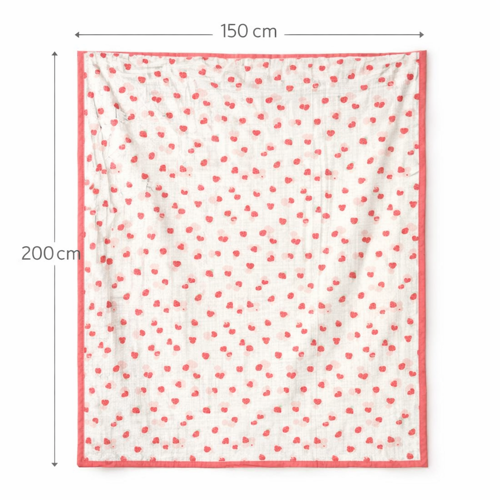 Strawberry Print Muslin Blanket for Kids (150×200 cm) | Cozy & Breathable