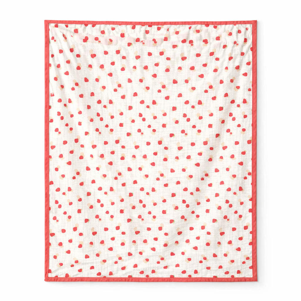 Strawberry Print Muslin Blanket for Kids (150×200 cm) | Cozy & Breathable