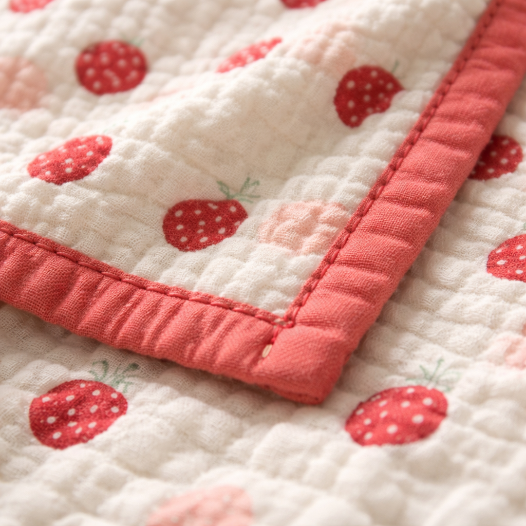 Strawberry Print Muslin Blanket for Kids (150×200 cm) | Cozy & Breathable