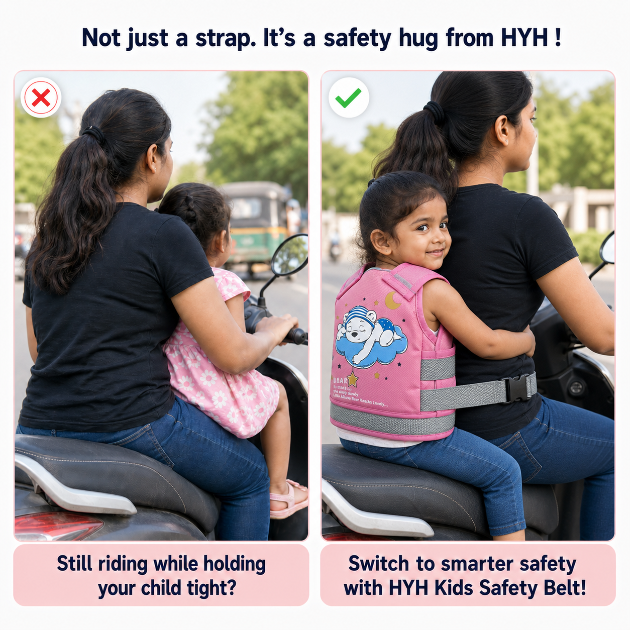 Pink Bear Kids Safety Belt for Two-Wheeler