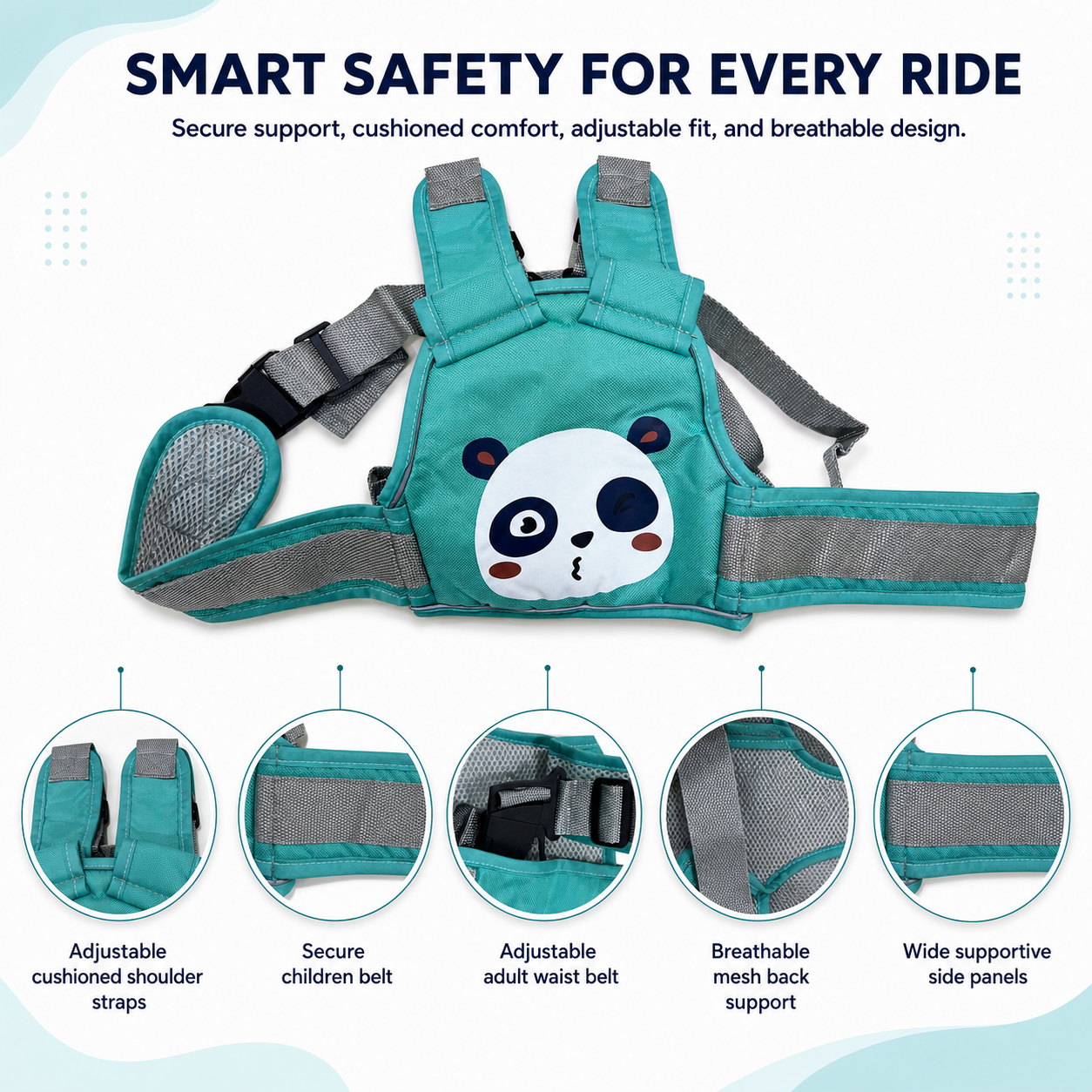 Green Koala Kids Safety Belt for Two-Wheeler